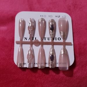 Nude and Gold Press-On Nail Set